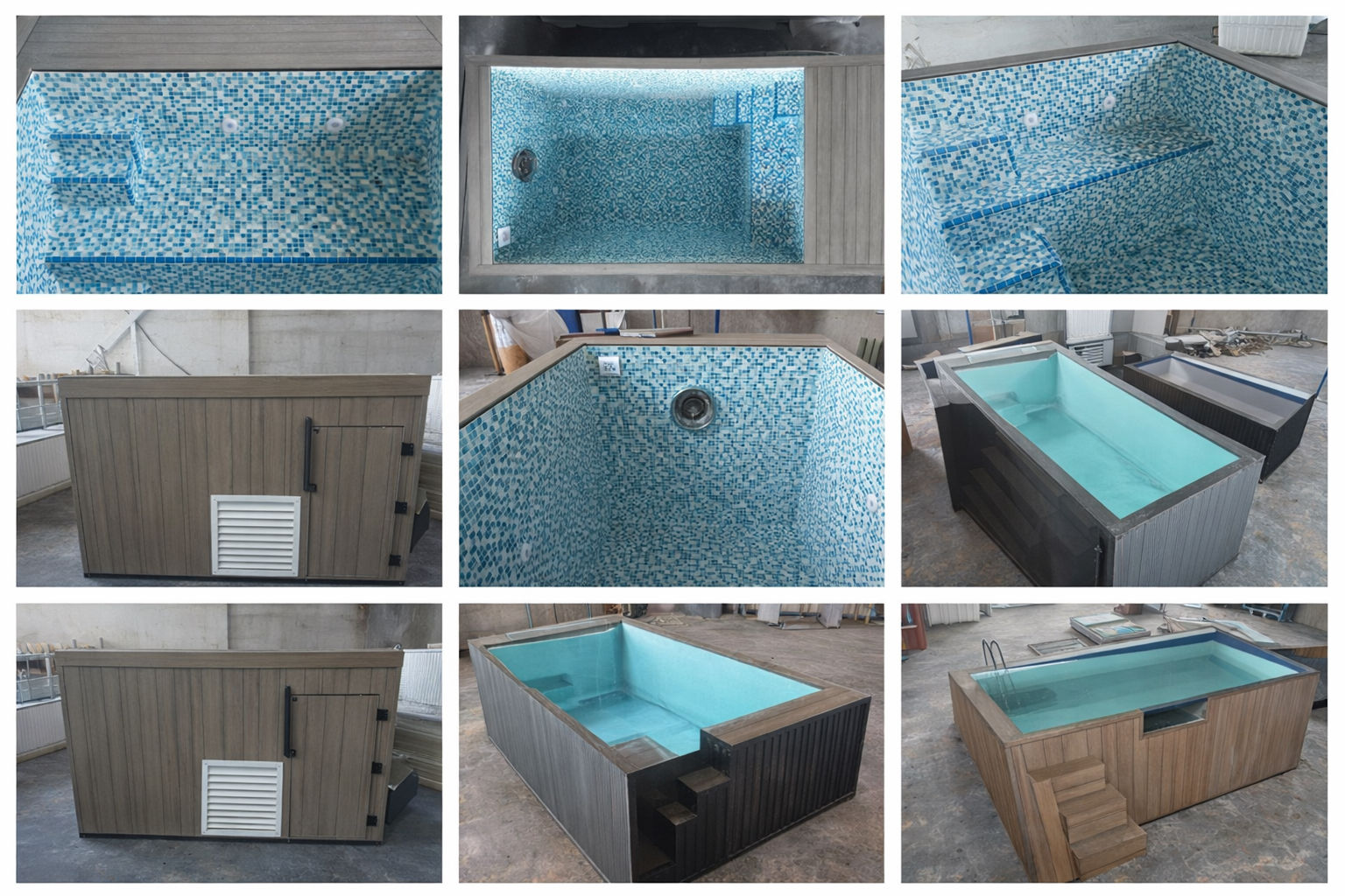 Tiled interiors, equipment doors, and finished shells.